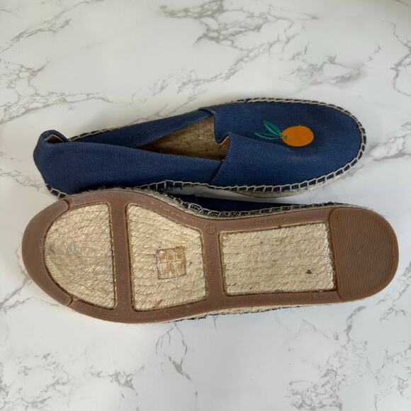 J Crew Shoes Dark Blue Womens 8.5 Embroidered Tropical Fruits Slip On Espadrille - Picture 8 of 9